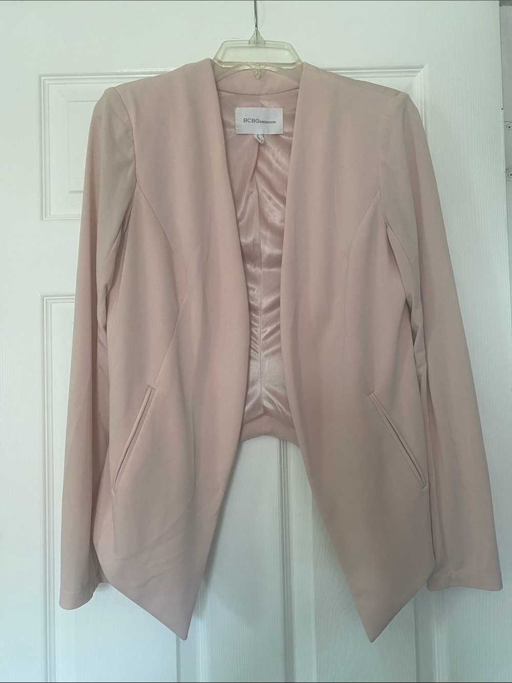 BCBGeneration Light Blush Collarless Open-Front Blazer